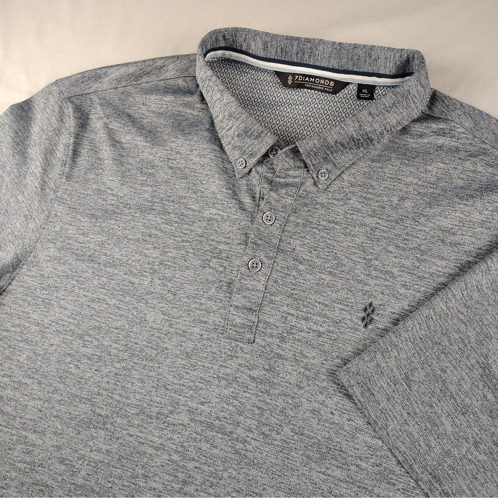 7 Diamonds Performance Polo Shirt Men's XL Gray Heather Stretch Golf Casual Logo